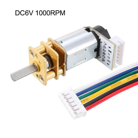 6V 1000RPM DC Gear Motor with Encoder Speed Velocity Measurement for Mini Car Balance Motor Encoder DIY, gold casing, wires visible