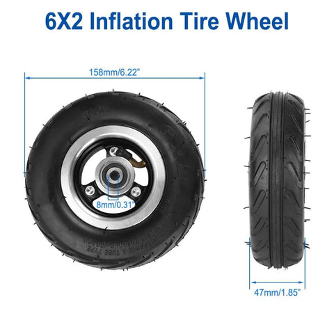 6x2 Inch Pneumatic Tire Wheel with Alloy Hub M8 Inflatable Air Wheel for Scooter Trolley Cart Hand Truck and Utility Equipment