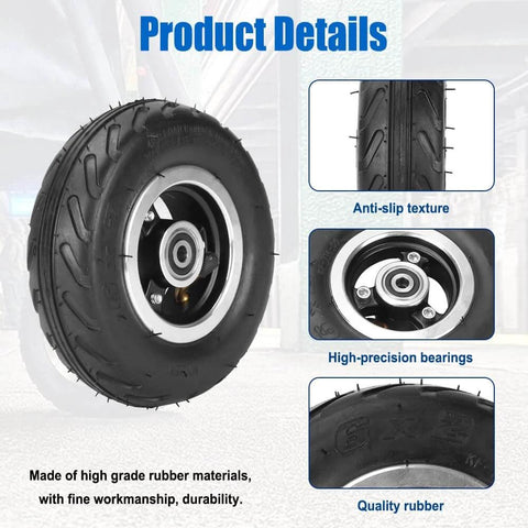 6x2 Inch Pneumatic Tire Wheel with Alloy Hub M8 Inflatable Air Wheel for Scooter Trolley Cart Hand Truck and Utility Equipment