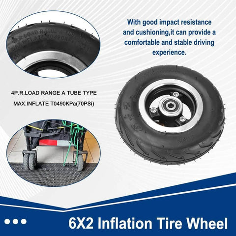 6x2 Inch Pneumatic Tire Wheel with Alloy Hub M8 Inflatable Air Wheel for Scooter Trolley Cart Hand Truck Utility Equipment