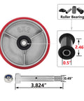 Six By Two Inch Heavy Duty Caster Wheels Set Of Four With Industrial Polyurethane Wheel and Galvanized Steel Yokes in focus
