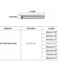 Diagram showing dimensions of 6mm X 50mm Stainless Shelf Pins 10 Pack With 304 Stainless Steel Dowel Pins