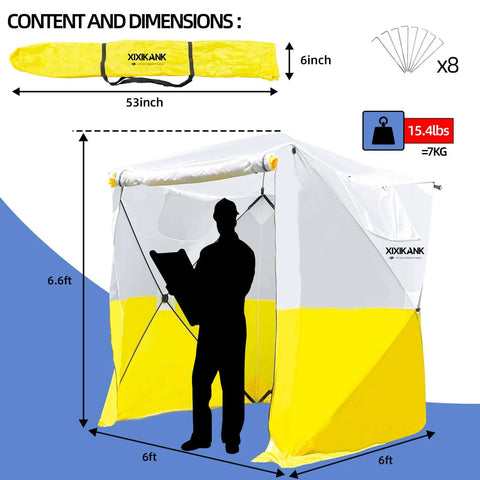 Pop Up Work Tent With Instant Tool Free Setup, Portable Shelter For Outdoor Worksite, Construction, Gardening And Roadside Repairs, Waterproof And UV Resistant Canopy, 6ft X 6ft X 6.6ft, Quick And Easy Setup with dimensions shown and carry bag included