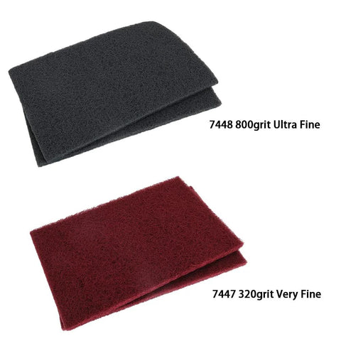 6x9 Automotive Scuff Pads 8 Pack Wet Dry Reusable For Paint Prep And Sanding, 320 and 800 grit pads shown in red and black.