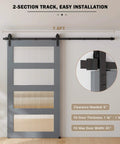 7.5FT Sliding Barn Door Hardware Kit for Single Doors up to 45 Inch, showing track installation and door panel fit dimensions