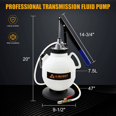 7.5L Manual Transmission Fluid Transfer Pump Kit With 15 ATF Adapters For Audi Mercedes VW Ford BMW Infiniti Nissan And More displayed.