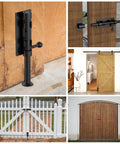 Rugged 7.7 inch sliding bolt latch in 304 stainless steel installed on various doors and gates, showcasing secure closure.