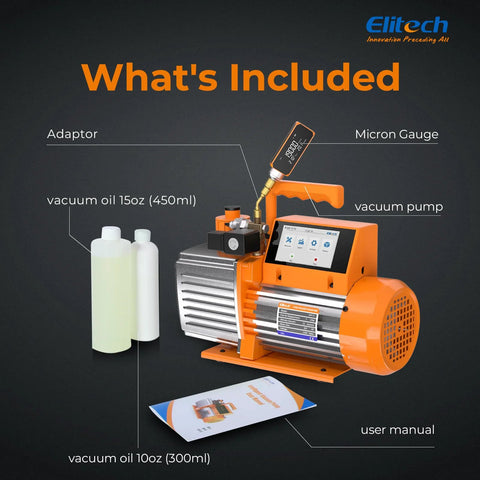 7 CFM Dual Stage HVAC Vacuum Pump With Smart Wireless Micron Gauge And 4 Inch Touchscreen Data Logging, accessories included