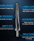 7 Degree Ball Joint Tapered Reamer With One And One Half Inch Per Foot Taper M2 6542 High Speed Steel features diagram