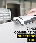 Close-up of 7 Inch Drywall Rasp With BiDirectional Teeth And In Handle Dust Collection trimming sheetrock edge.