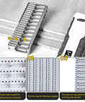 7 Inch Drywall Rasp With BiDirectional Teeth And In Handle Dust Collection For Precise Edge Work Corner Fitting And Quick Trimming Of Sheetrock Panels Ideal For Contractors And DIY Remodelers Seeking Clean Accurate Finishing, shown with close-up on heavy and fine rasp teeth.