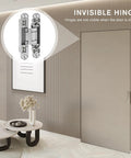 7 Inch Invisible Door Hinges 2 Pack Heavy Duty 3D Adjustable 180 Degree Swing Concealed Door Hinge in Silver installed on door
