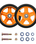 7 Inch Lawn Mower Wheels for Push Mowers, Plastic PU Wheels with Bolts & Nuts, 7x1-1/2 Size, shown with included hardware