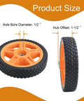 7 Inch Lawn Mower Wheels for Push Mowers, Plastic PU Wheels with Bolts & Nuts, 7x1-1/2 Size, 1/2 Inch Bore, side and front view
