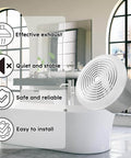 7 Inch Bathroom Exhaust Fan 50 CFM Quiet 1.0 Sones in modern bathroom setting highlighting features.