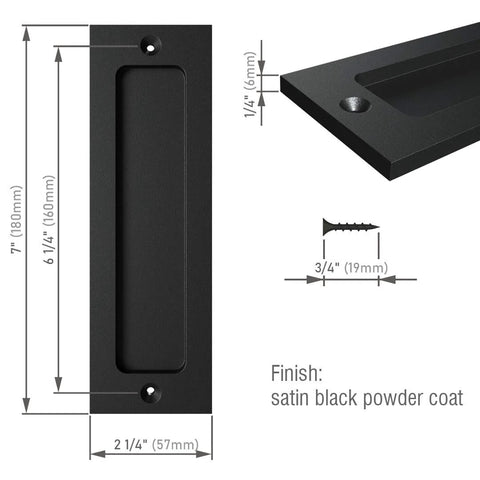 7 Inch Sliding Barn Door Handle Flush Pull for Sliding Doors Cabinets Closets and Drawers Black Set of 2 Heavy Duty