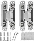 7 Inch Invisible Door Hinges 2 Pack Heavy Duty 3D Adjustable 180 Degree Swing Concealed Door Hinge in Silver
