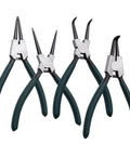 7 inch snap ring pliers set 4 pcs internal & external straight and bent jaw, black handles, front view