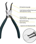7 inch snap ring pliers set 4 pcs internal & external straight and bent jaw with ergonomic handle and steel construction