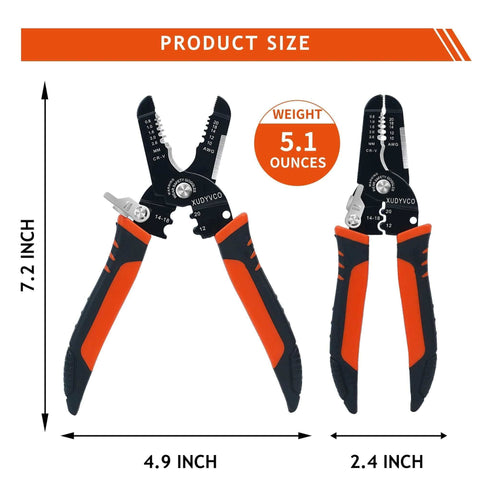 Five In One Wire Stripper Tool For 10 To 20 AWG Electrical Wire, Seven Inch Multifunctional Electrician Cable Stripper with size details