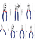 7-Piece Pliers Set With Groove Joint, Long Nose, Slip Joint, Linesman And Diagonal Pliers for DIY and Home Use, displayed