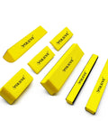 7 Piece Hand Sanding Block Set With Interchangeable Pads For Auto Body Polishing, featuring yellow blocks with brand name visible