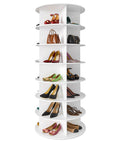 Front view of 7 Tier Rotating Shoe Rack Tower With Spinning Lazy Susan Display Revolving 360 Carousel For Shoes And Handbags