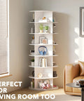 7 Tier Rotating Shoe Rack Tower With Spinning Lazy Susan Display Revolving 360 Carousel For Shoes And Handbags White Vertical Closet Organizer