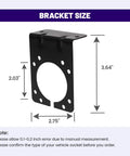 7 Way RV Blade Trailer Socket Mounting Bracket For American Style 7 Pin Connectors, showing dimensions 3.64 x 2.75 inches, metal bracket