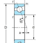 Diagram of 7012CYDUP4 Ceramic Nachi Angular Contact Bearing 60x95x18 ABEC 7 with dimensions and 15-degree contact angle.