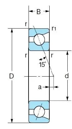 Diagram of 7012CYDUP4 Ceramic Nachi Angular Contact Bearing 60x95x18 ABEC 7 with dimensions and 15-degree contact angle.