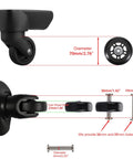 70mm x 24mm Single Luggage Wheels Replacements Kit, showing 2 mute suitcase replacement wheels with 36mm/39mm axles, bearings, and screws