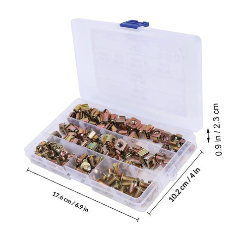 120 Piece Cage Nuts And M5 Lock Nuts Kit Carbon Steel Square Hole Nuts With Screws in plastic organizer box