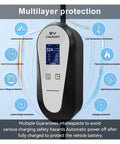 Top Shelf 32 Amp 7Kw Portable EV Charger Level 2 Electric Vehicle Charging Station For Teslas Model S 3 X Y showing safety features.