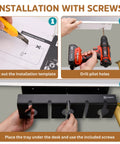 Installation steps for 2 Pack Under Desk Cable Management Tray With 15.7 Inch Cord Organizer using screws under desk.