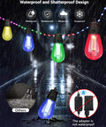 Outdoor 50ft Smart RGBw String Lights With Waterproof Rope Fairy Lights Bluetooth App Remote Control And Dimmable Color Changing Modes For Patio Balcony Backyard Parties Holidays Night Vibes glowing in rain