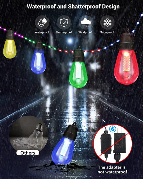 Outdoor 50ft Smart RGBw String Lights With Waterproof Rope Fairy Lights Bluetooth App Remote Control And Dimmable Color Changing Modes For Patio Balcony Backyard Parties Holidays Night Vibes glowing in rain