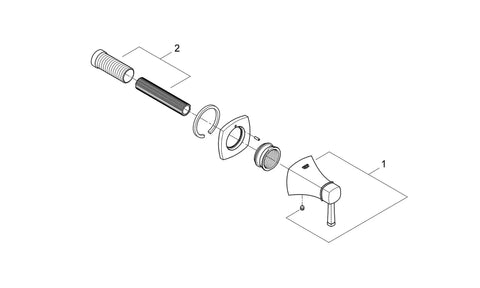 Diagram of Grandera Grohflex Volume Control Valve Trim Kit in Starlight Chrome for your shower system with labeled parts
