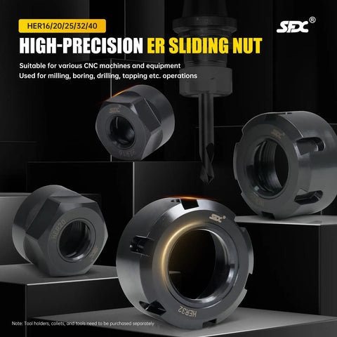 5PC Heavy Duty ER Collet Sliding Nut M50 X 1.5 With Balanced Eccentric Design For Rock Solid CNC Mill Clamp featuring various nut sizes.