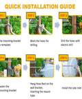 Quick installation guide for Heavy Duty Wall Mounted Garden Hose Reel With Auto Rewind, 100 Plus 6 Feet Hose, showing six steps.