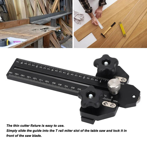 Beefy Aluminum Thin Rip Jig For Table Saw Guide With T Track Slider And Dual Scale on workshop surface