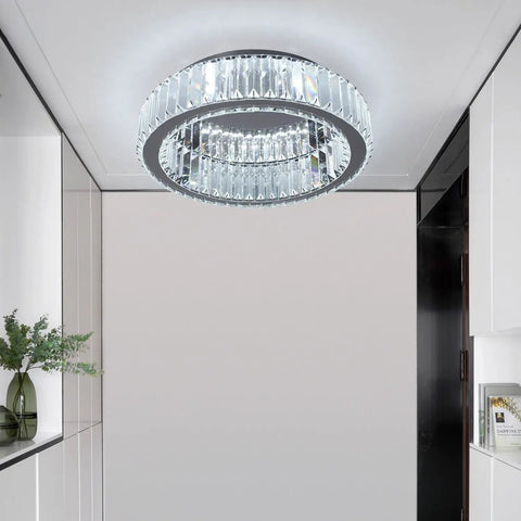 Crystal Ceiling Light Chandelier LED Flush Mount With Three Color Temperatures Modern Sparkling Lighting Fixture in hallway
