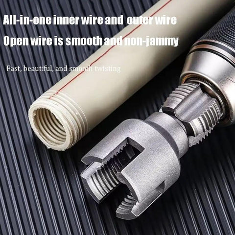 Close-up of Two In One PVC Pipe Threader Kit For Internal And External Threads, One Half Inch Or Three Quarter Inch, Electric Drill Compatible.