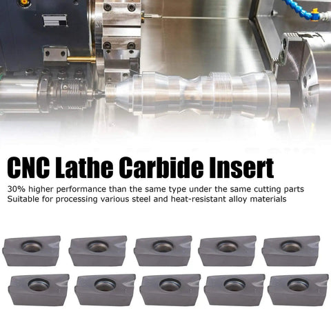 Beefy Carbide Turning Inserts For CNC Lathes, 10 Pack Model APMT1605PEER XM LF6018 displayed near CNC machine