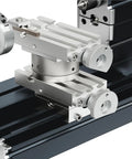 Close-up of precision mechanism on 60W Mini Metal Lathe Machine High Speed 12k Rpm Precision Turning Tool for woodworking.