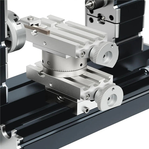Close-up of precision mechanism on 60W Mini Metal Lathe Machine High Speed 12k Rpm Precision Turning Tool for woodworking.