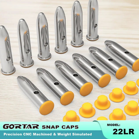 12-piece 22LR Snap Caps Training Rounds Set For Safe Dry Fire Practice And Malfunction Drills Close To Real Weight displayed on table