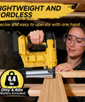 Badass 2-In-1 Cordless 18 Gauge Brad Nailer And Stapler With 1000 Nails And Staples For 20V Battery in use on wood.