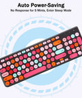 Cool Retro Typewriter Style Keyboard with Round Keycaps, Cute Black Colorful Design, Auto Power-Saving 2.4GHz Wireless