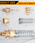 Air Brake Fittings Kit Beefed-Up Brass DOT 3/8 Inch Hose To 3/8 Inch Male End Connector With Spring Guard, dimensions shown